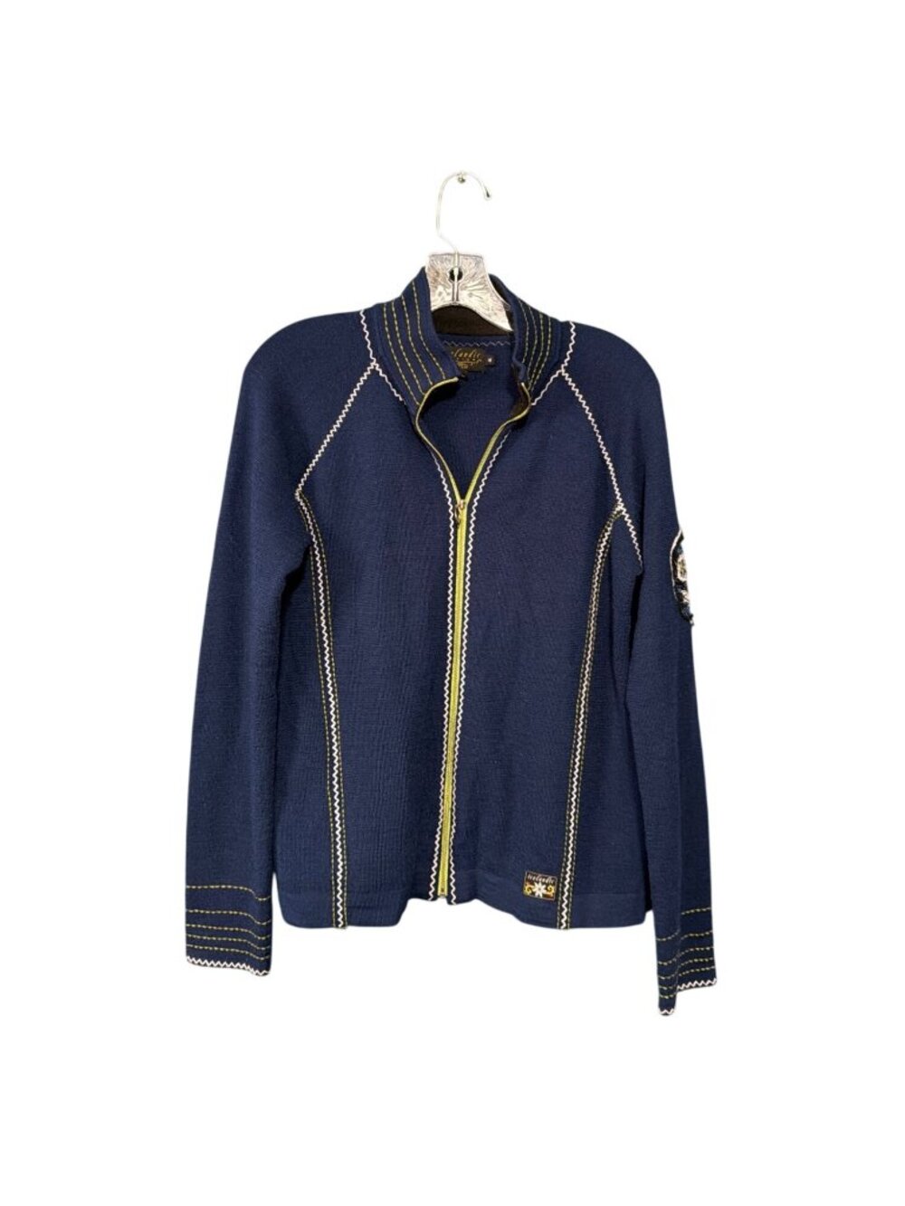Icelandic Design Navy Embroidered Zip Cardigan